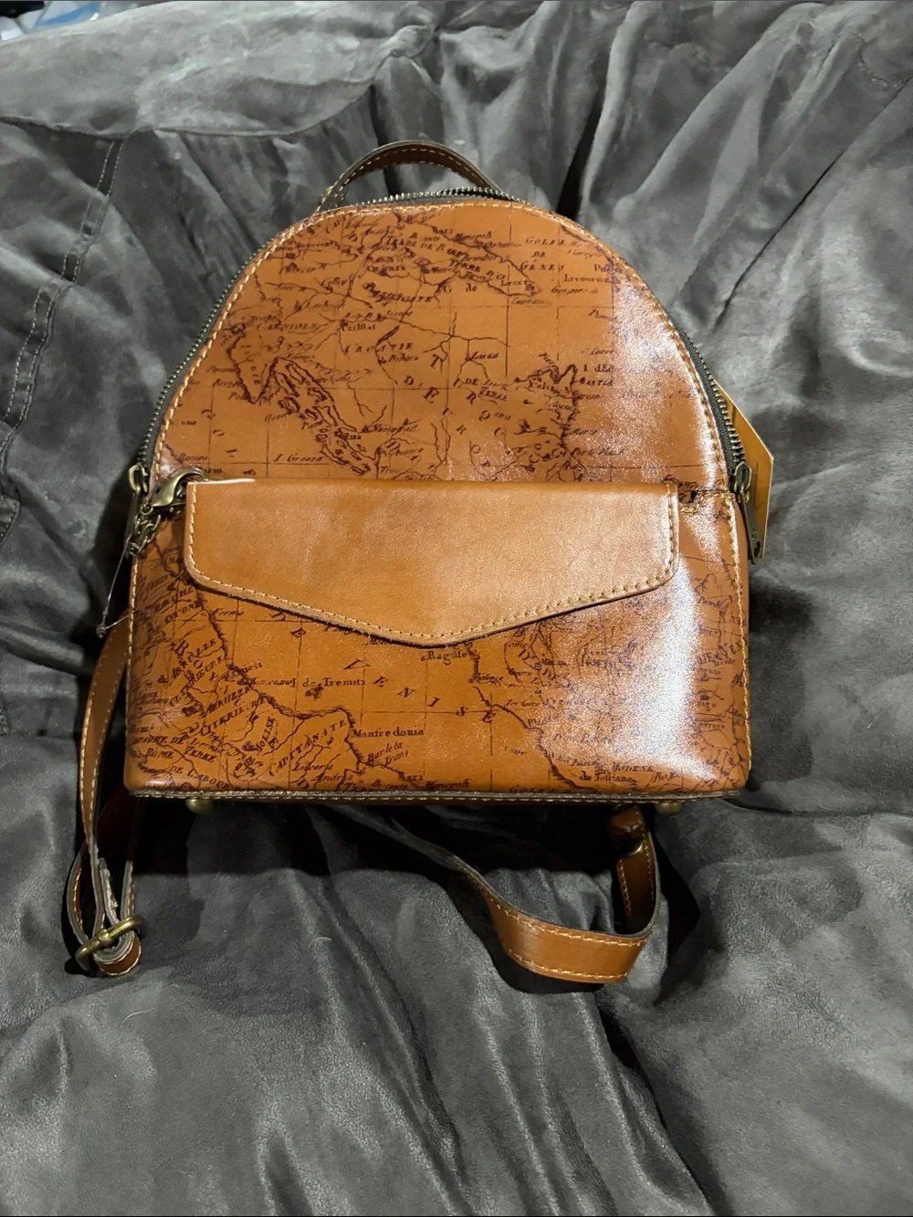 Patricia Nash Brown Map-Print Mini Backpack